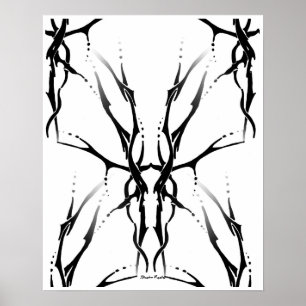 Poster Crâne de cerf tatouage tribal numérique noir et bl