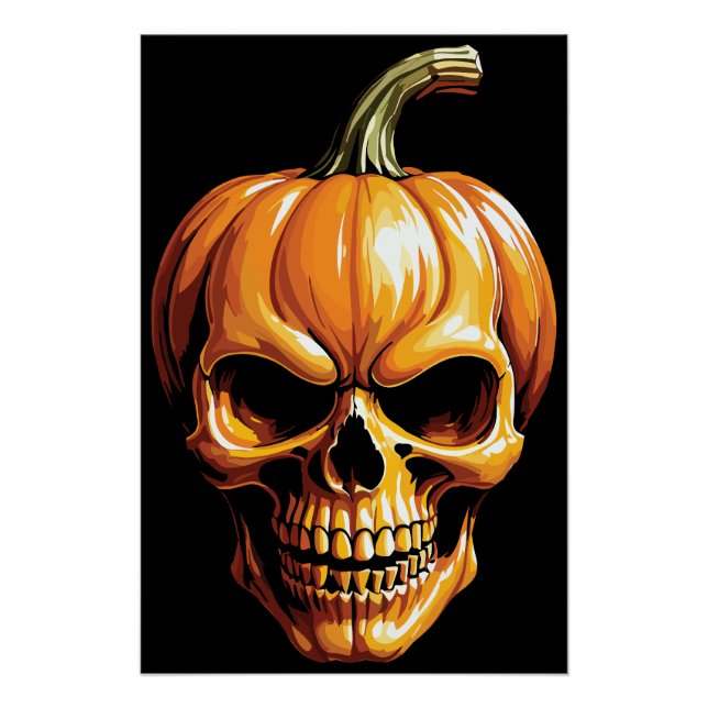 Poster Crâne de citrouille enflammé pour Halloween (Devant)