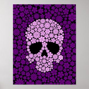 Poster Crâne de fleurs sauvages violettes