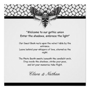 Poster Crâne de Moth gothique Mariage [ Noir & blanc