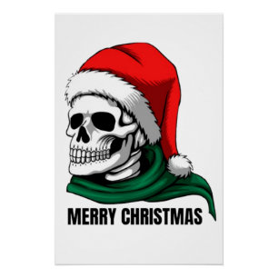 Poster Crâne de Noël gothique avec chapeau de Père Noël –