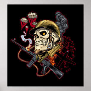 Poster Crâne de parachutiste en vol ou en mer avec casque