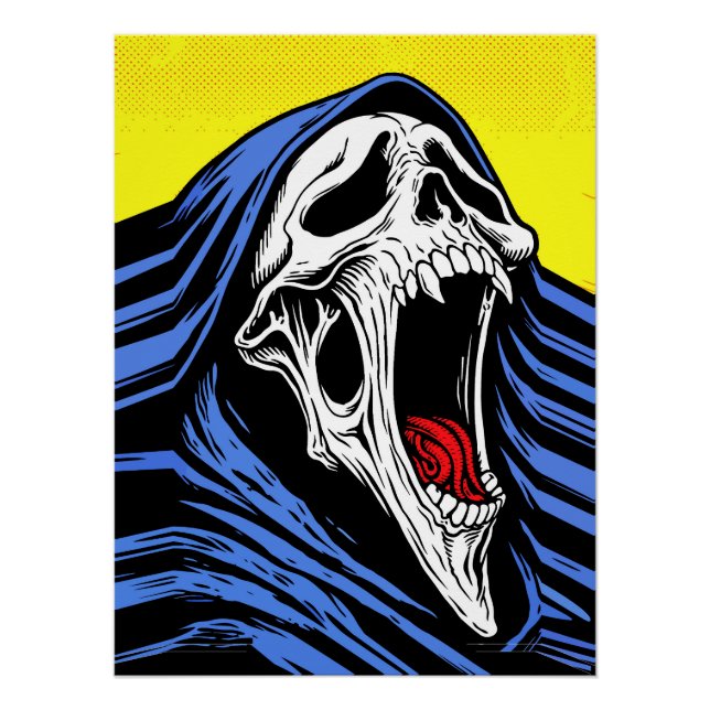 Poster Crâne d'Enfer Hurlant Pop Art Capuche d'Horreur (Devant)
