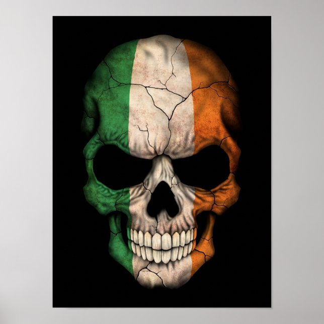 Poster Crâne drapeau irlandais sur noir (Devant)