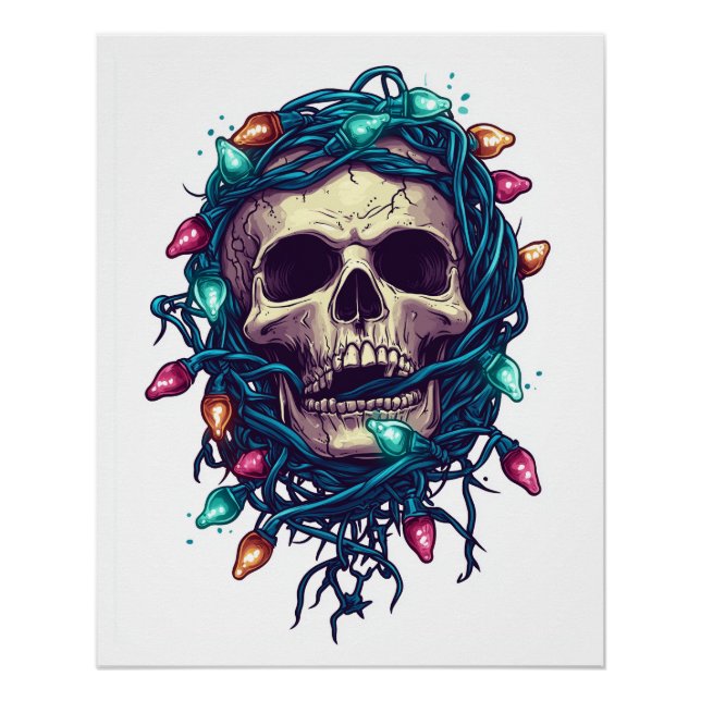 Poster Crâne emmêlé de Skullmas - Squelette de Noël drôle (Devant)