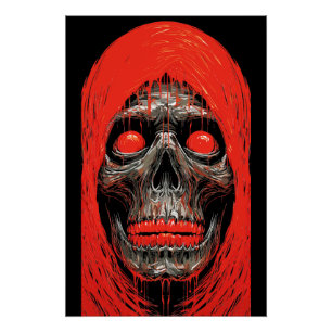 Poster Crâne encapuchonné à motif rouge feu