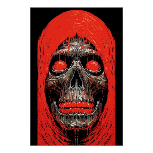 Poster Crâne encapuchonné à motif rouge feu (Devant)