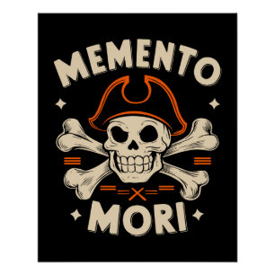 Poster Crâne et os avec casquette pirate - Memento mori