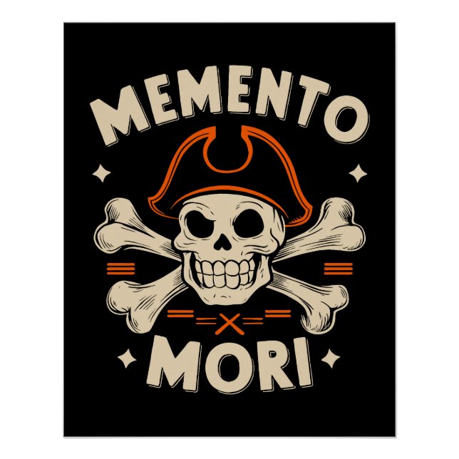 Poster Crâne et os avec casquette pirate - Memento mori (Devant)