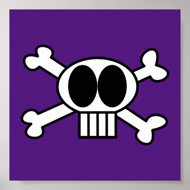 Poster Crâne mignon et os croisés avec grands yeux noirs (Devant)