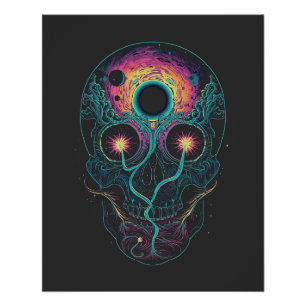 Poster Crâne néon galaxie cosmique psychédélique