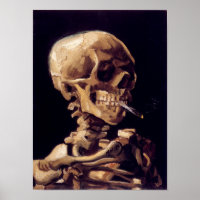 Crâne Van Gogh avec cigarette brûlante