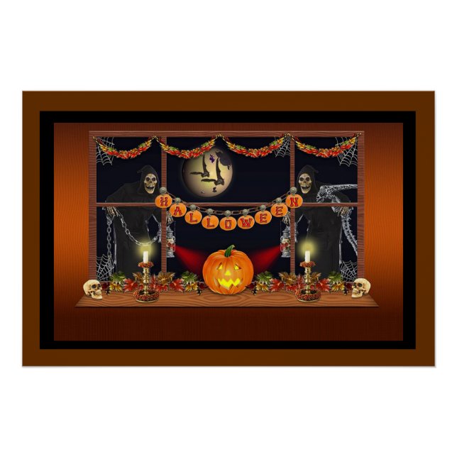 Poster Crânes, citrouilles et chaînes d'Halloween (Devant)