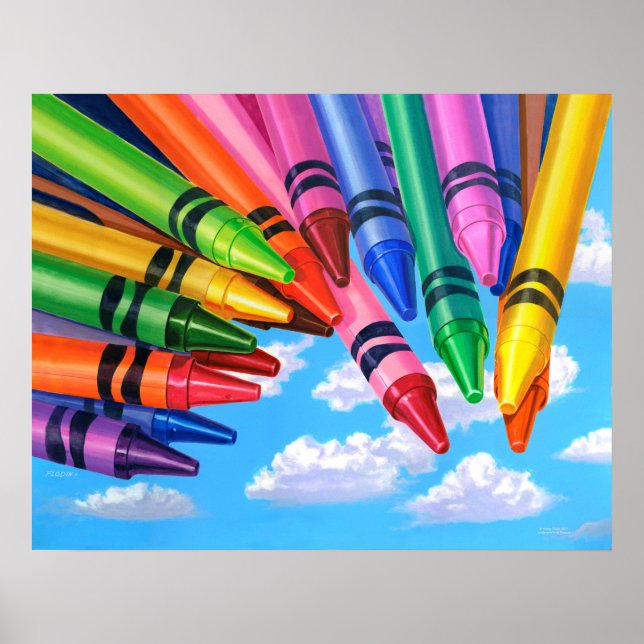 Poster Crayons dans le ciel, peinture acrylique (Devant)