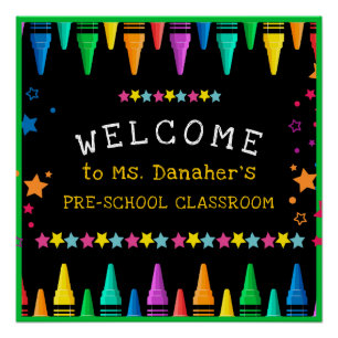 Poster Crayons Stars Colorful Welcome Teacher's Classroom