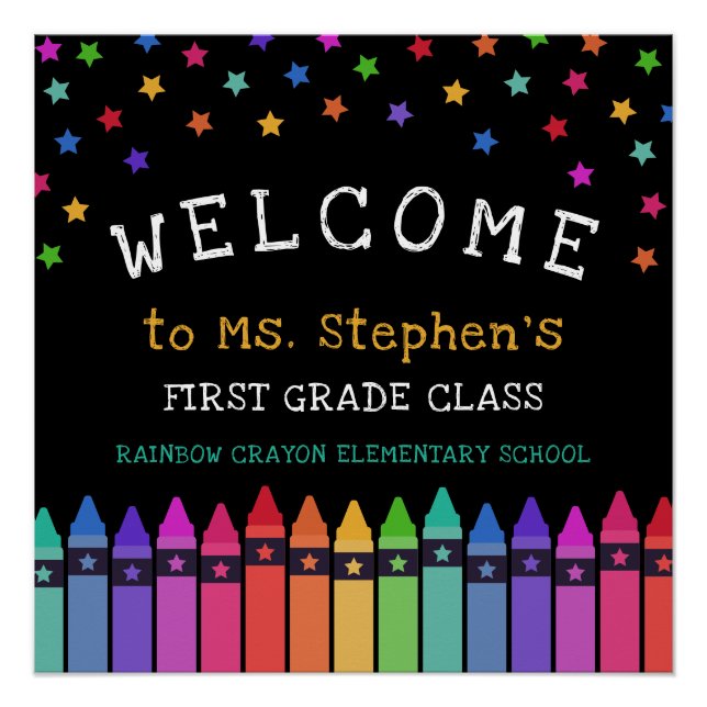 Poster Crayons Stars Colorful Welcome Teacher's Classroom (Devant)