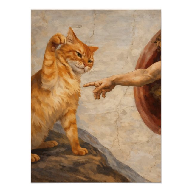 Poster Création d'Adam avec le chat Sarca, une œuvre d'ar (Devant)