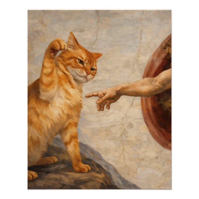 Poster Création d'Adam avec le chat Sarca, une œuvre d'ar (Devant)