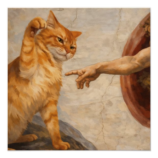 Poster Création d'Adam avec le chat Sarca, une œuvre d'ar (Devant)