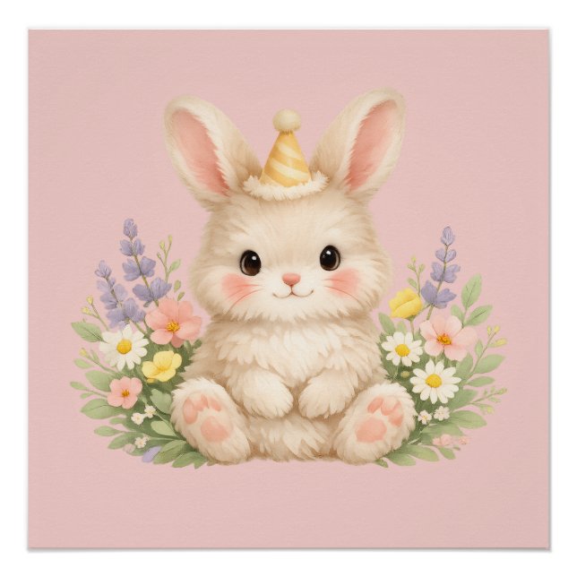 Poster Création de fleur sauvage de lapin duveteux pour u (Devant)