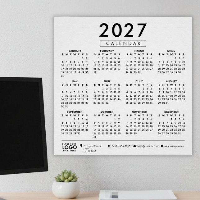 Poster Créez votre propre calendrier de logos d'entrepris (modern minimalist add your business logo 2027 corporate calendar poster)