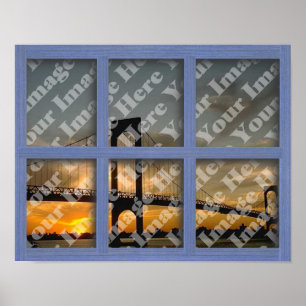 Poster Créez votre propre châssis de fenêtre en bois bleu