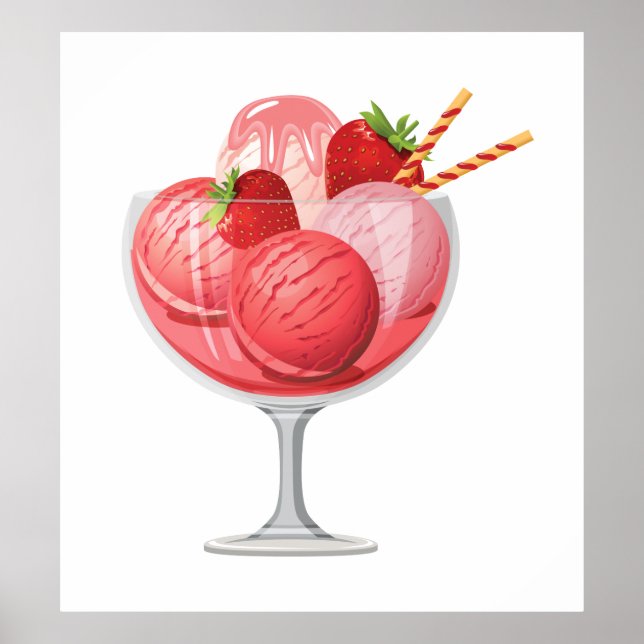 Poster Crème glacée aux fraises (Devant)