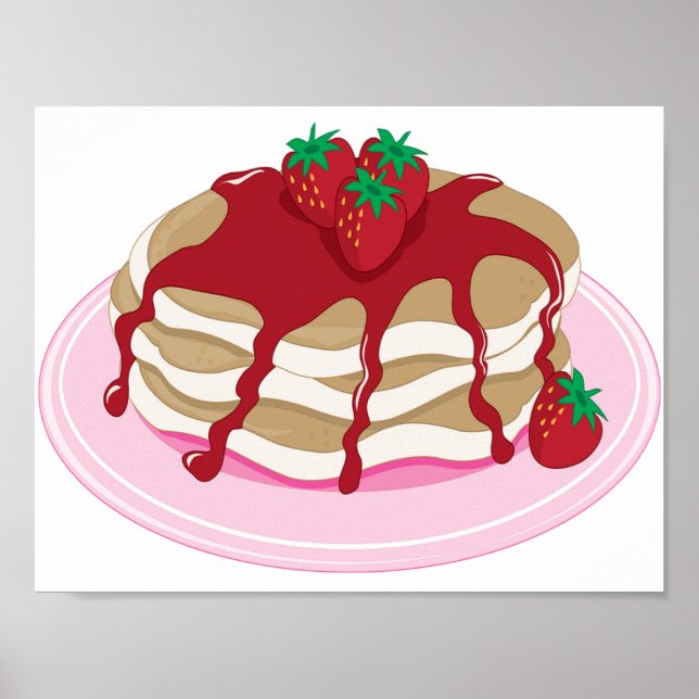 Poster Crêpes aux fraises Nourriture sucrée du petit-déje (Devant)