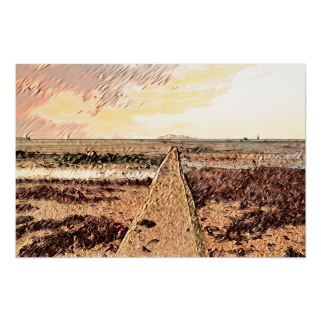 Poster Crépuscule côtier : Aquarelle de la plage d'Ardros (Devant)