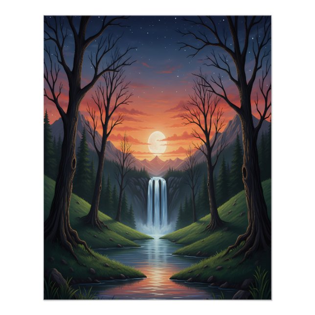 Poster Crépuscule : Un Paysage Forestier Serein (Devant)