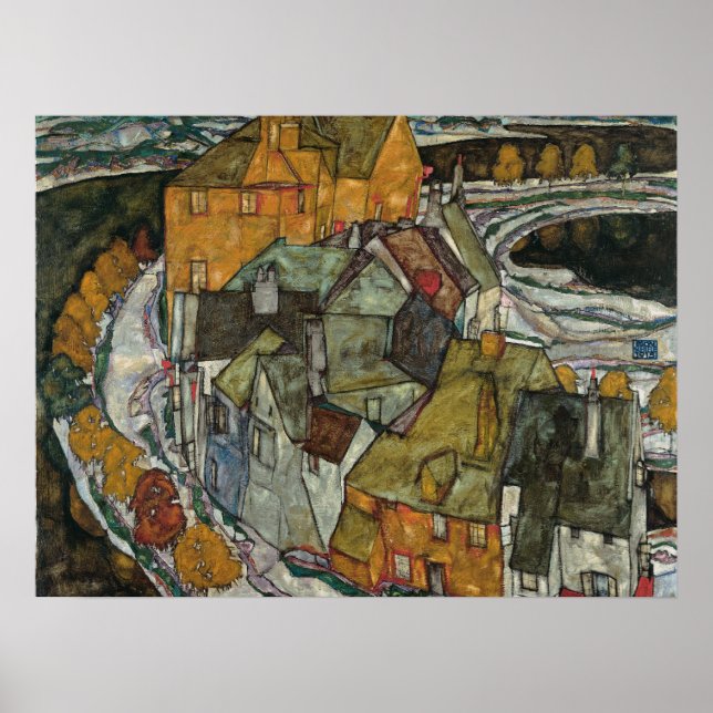 Poster Crescent de maisons II, ville insulaire par Egon S (Devant)