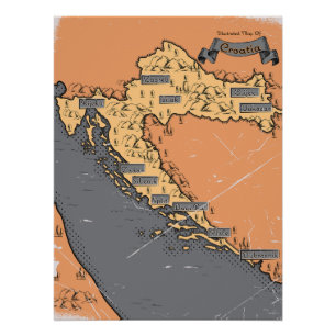 Poster Croatie Vintage vieille carte