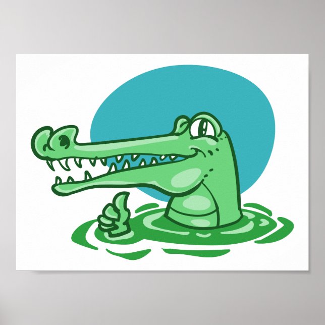 Poster crocodile drôle montré ok signe dessin animé (Devant)