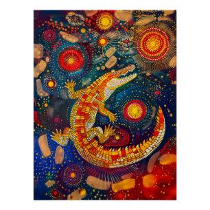 Poster Crocodile en aborigène Dot Art Style