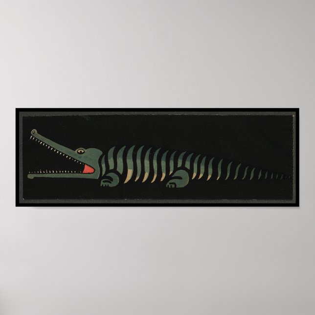 Poster Crocodile - Illustration d'un livre coloré antique (Devant)