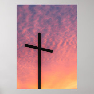Poster Croix au coucher du soleil