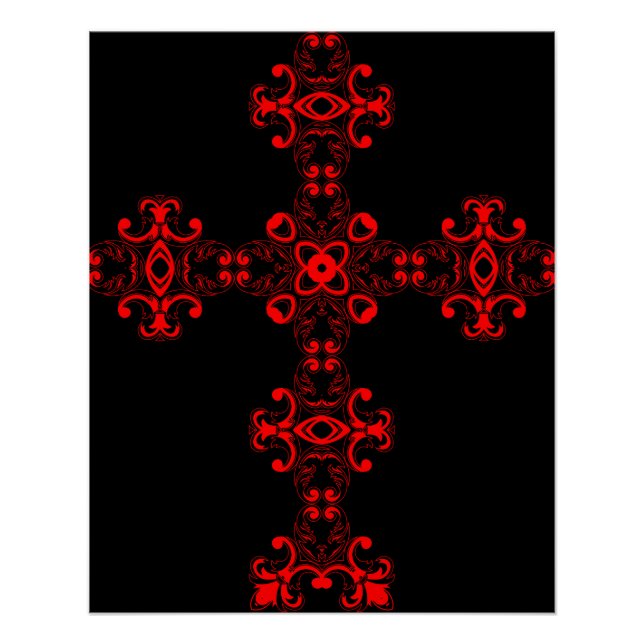 Poster Croix avec ornement rouge (Devant)