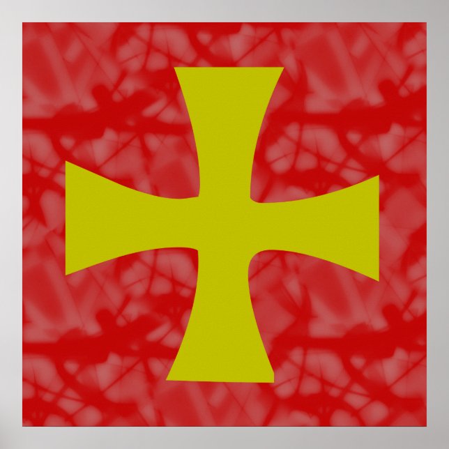 Poster Croix byzantine dorée sur fond rouge (Devant)