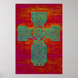 Poster Croix celtique : Patina sur rouge