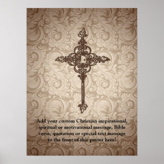 Poster Croix chrétienne élégante avec fond en spirale