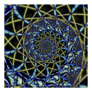 Poster Croix de crise Art fractal jaune et bleu