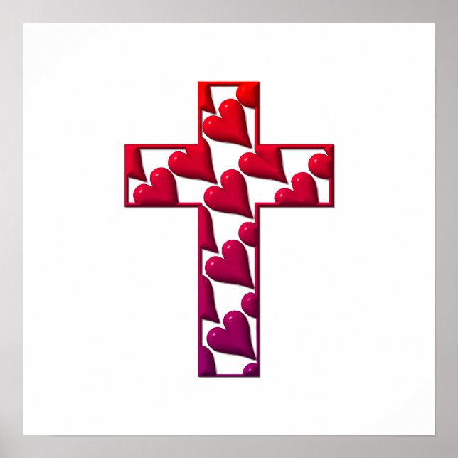 Poster Croix Rouge remplie de coeurs (Devant)