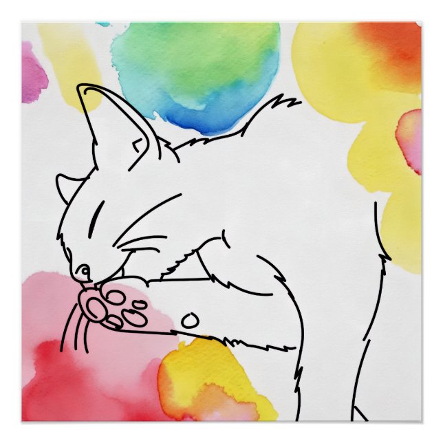 Poster Croquis de chat coloré (Devant)