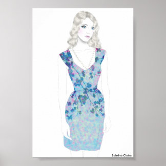 Poster Croquis de mode - Aquarelle Robe Florale