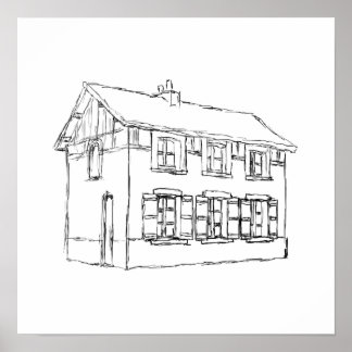 Poster Croquis d'une vieille maison, avec des éclats.