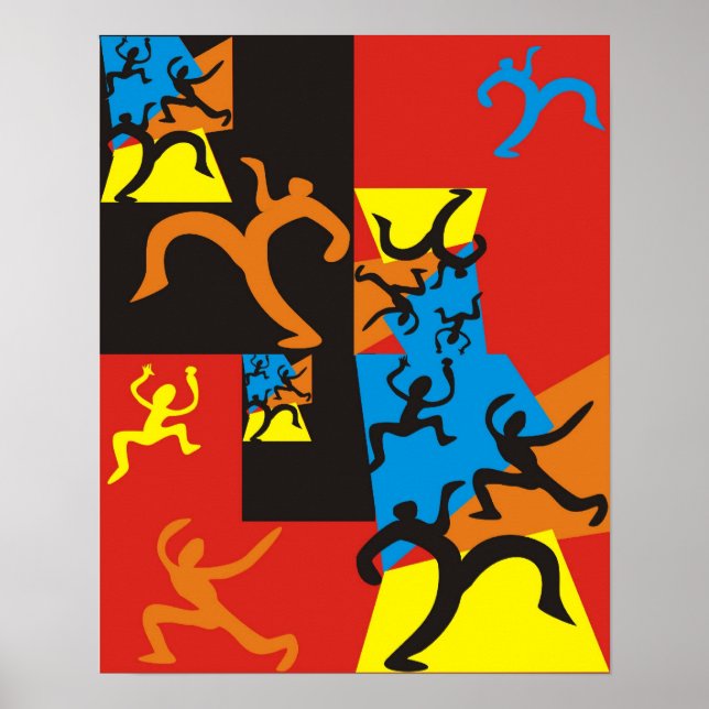 Poster Croquis graphiques de gens dansant et sautant (Devant)