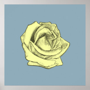 Poster Croquis rose teint jaune sur bleu