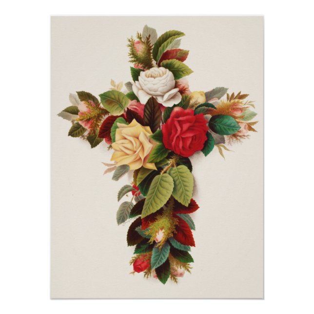 Poster Cross of roses, Victorian era illustration (Devant)