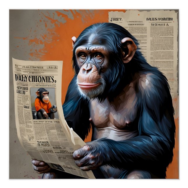 Poster Crowned Chimp Pourcentage" - Art Pop amusant avec  (Devant)