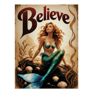 Poster Croyez Vintage Mermaid Art Ocean Dream